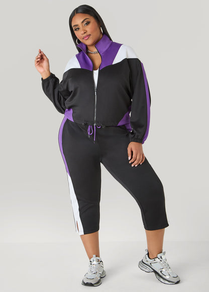 Ashley Stewart Drawstring Colorblock Track Jacket Macaw Green