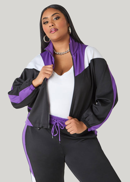 Ashley Stewart Drawstring Colorblock Track Jacket Macaw Green