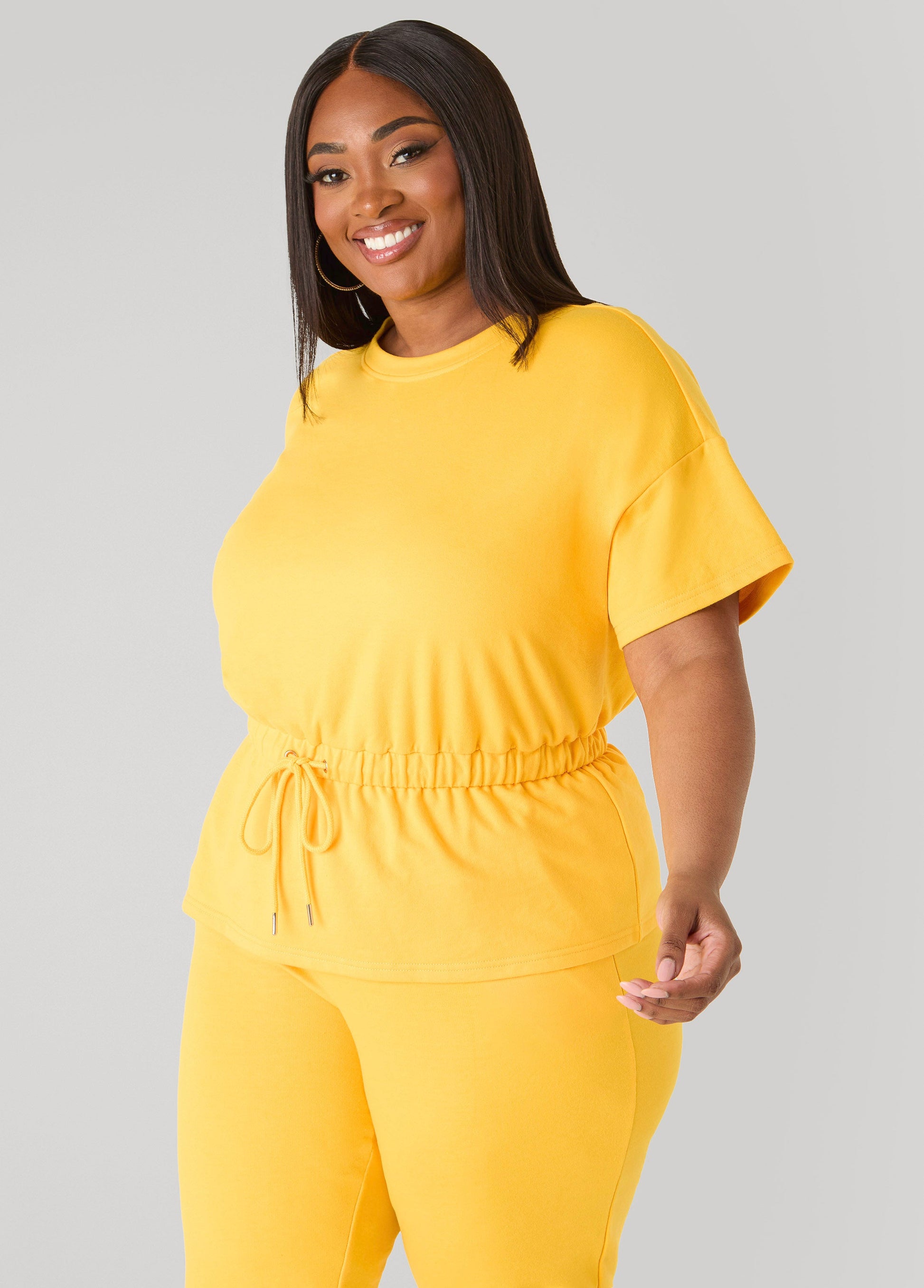 Ashley Stewart Drawstring Peplum Sweatshirt Spectra Yellow