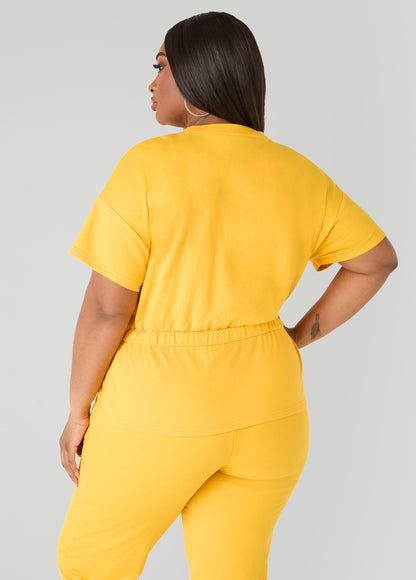 Ashley Stewart Drawstring Peplum Sweatshirt Spectra Yellow