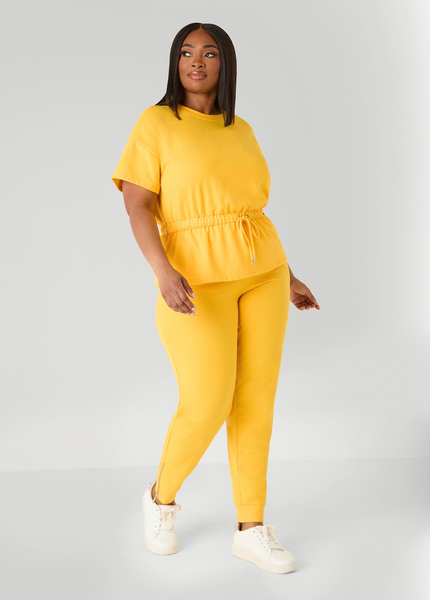 Ashley Stewart Drawstring Peplum Sweatshirt Spectra Yellow