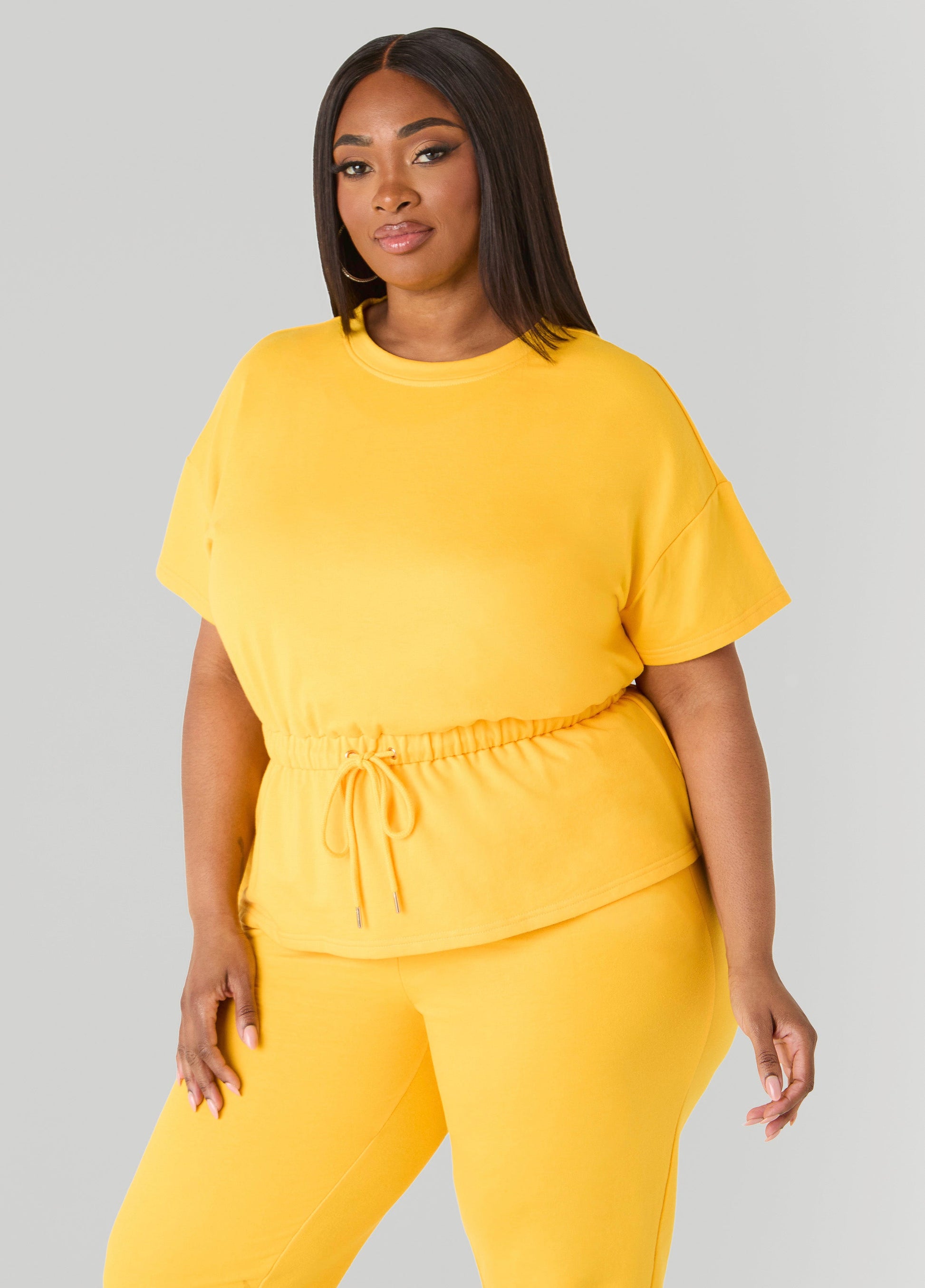 Ashley Stewart Drawstring Peplum Sweatshirt Spectra Yellow