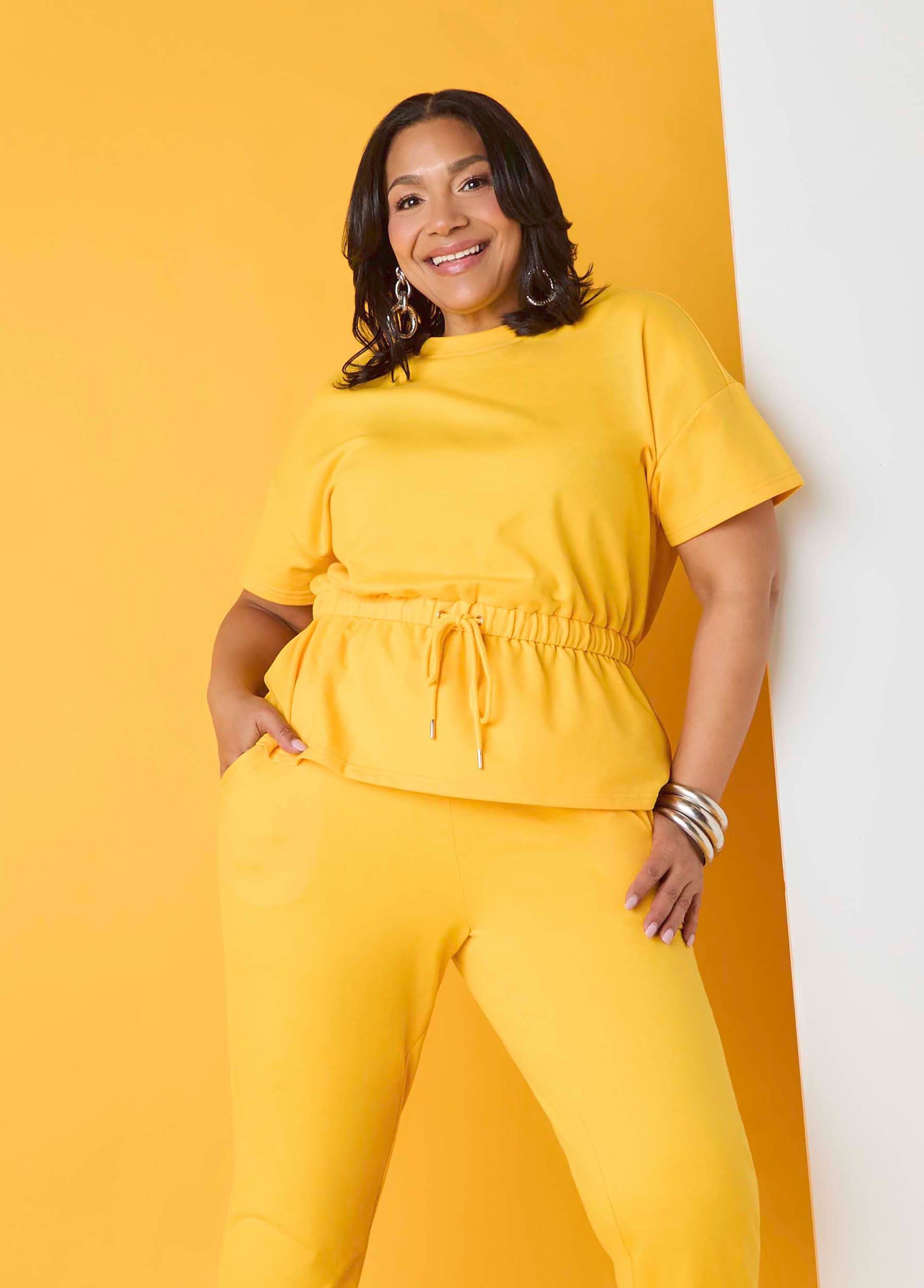 Ashley Stewart Drawstring Peplum Sweatshirt Spectra Yellow