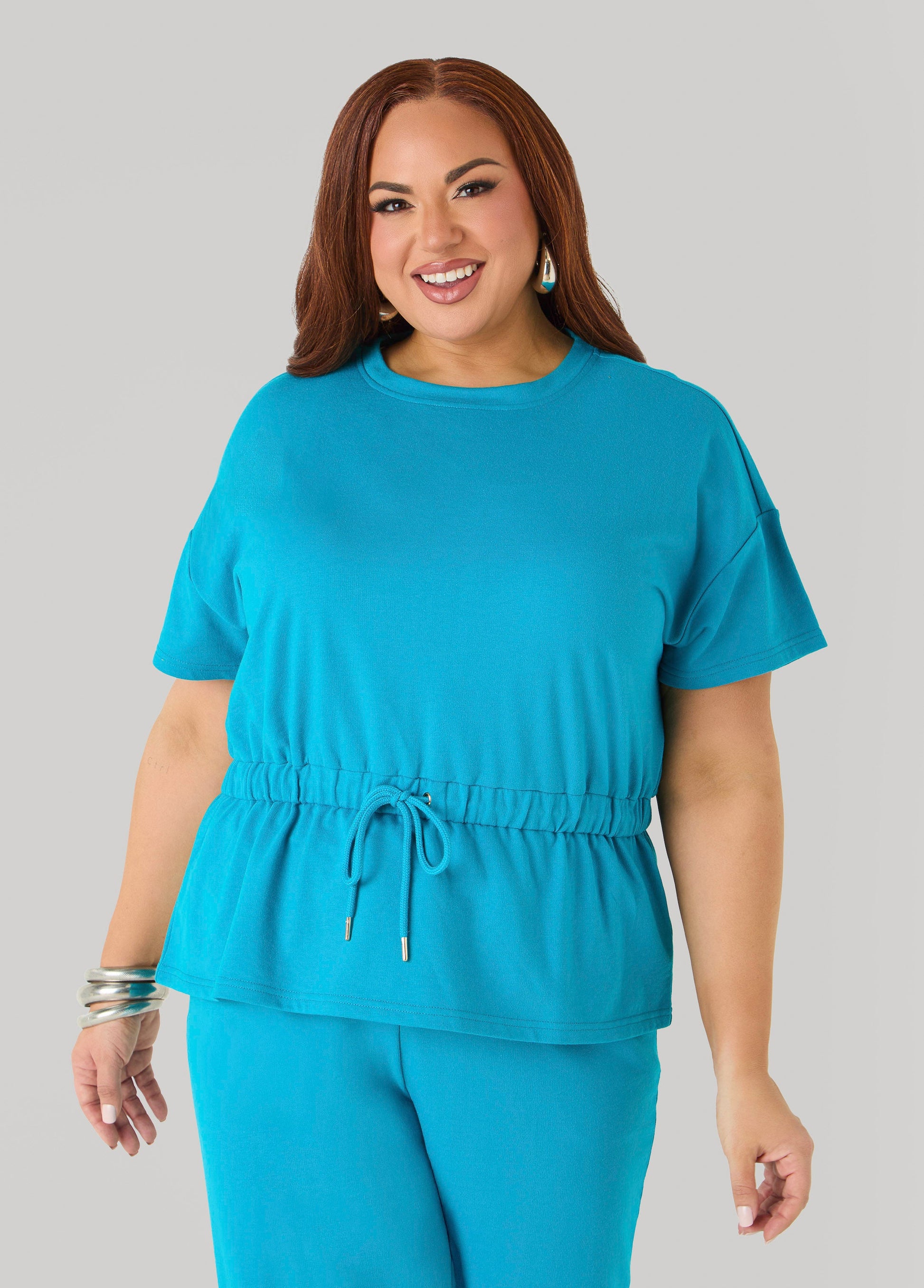 Ashley Stewart Drawstring Peplum Sweatshirt Spectra Yellow