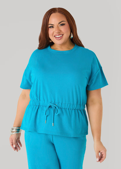 Ashley Stewart Drawstring Peplum Sweatshirt Spectra Yellow