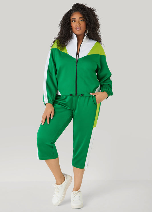 Ashley Stewart Side Split Colorblock Capris Macaw Green