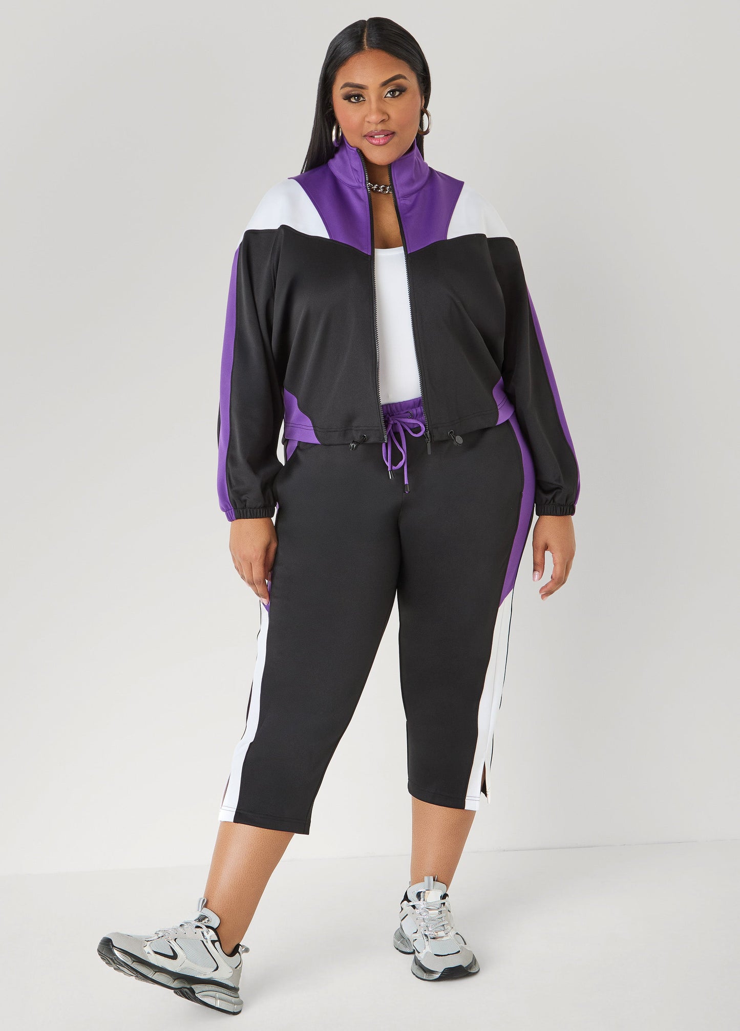 Ashley Stewart Side Split Colorblock Capris Macaw Green
