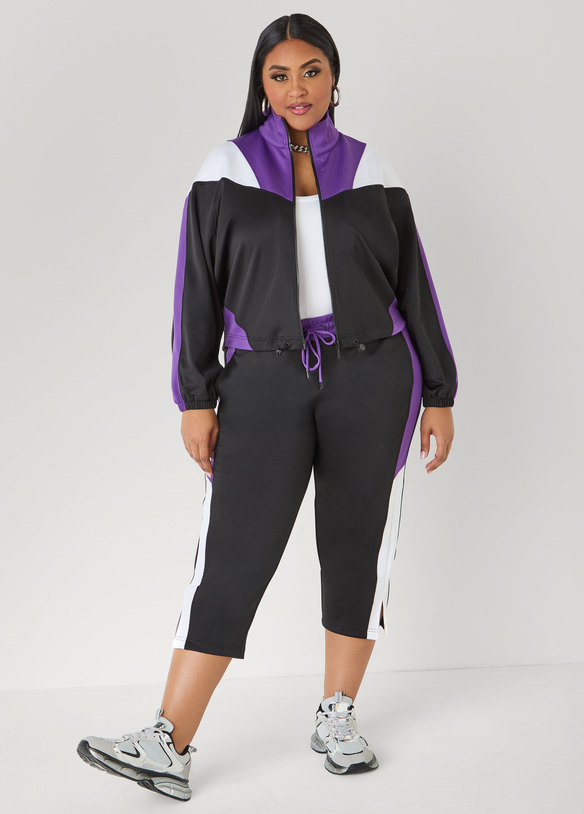 Ashley Stewart Side Split Colorblock Capris Macaw Green