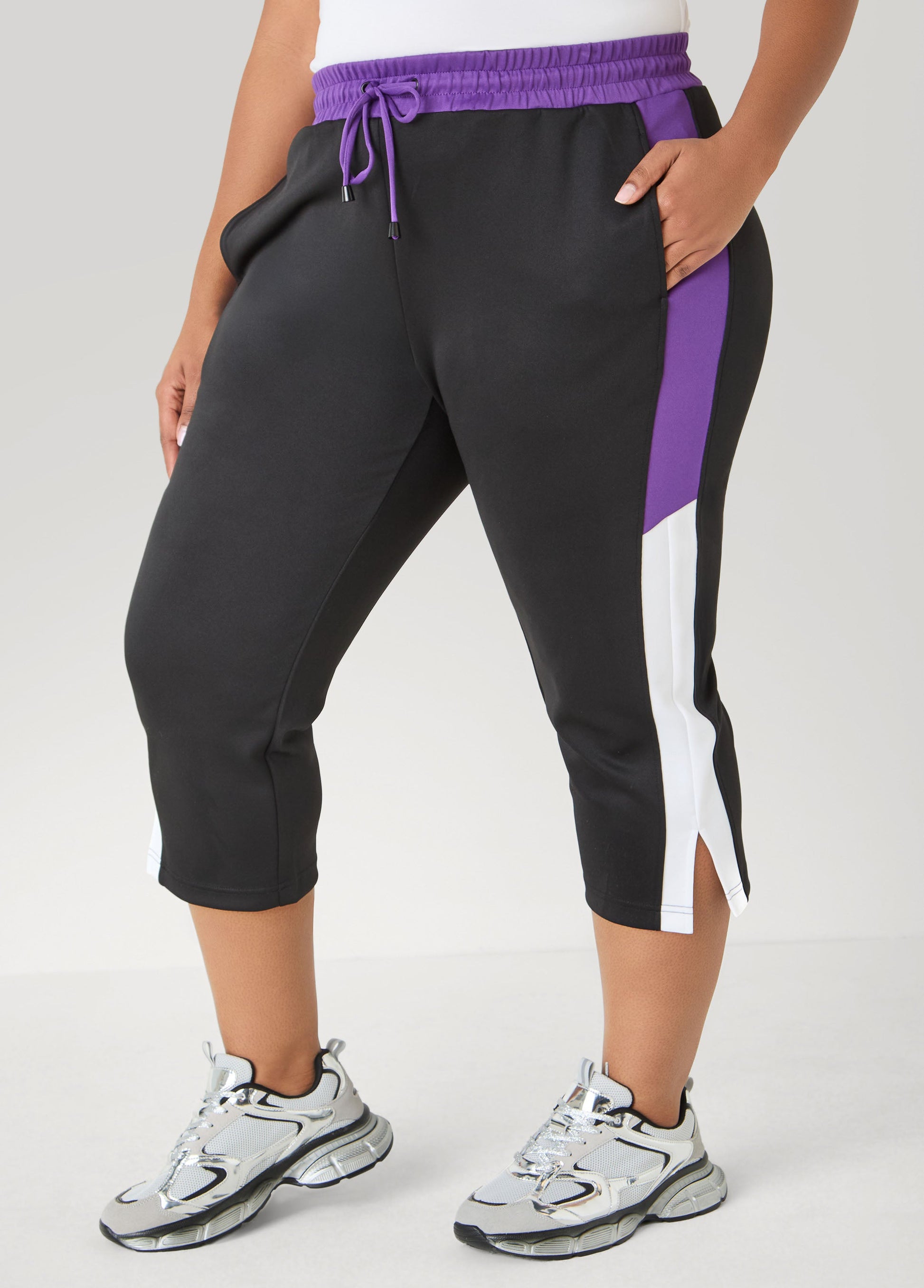 Ashley Stewart Side Split Colorblock Capris Macaw Green