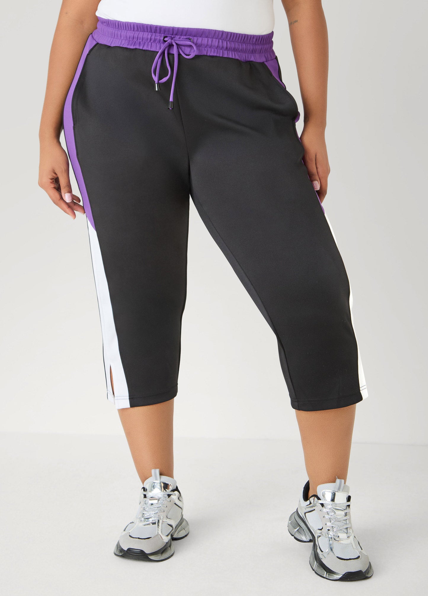 Ashley Stewart Side Split Colorblock Capris Macaw Green