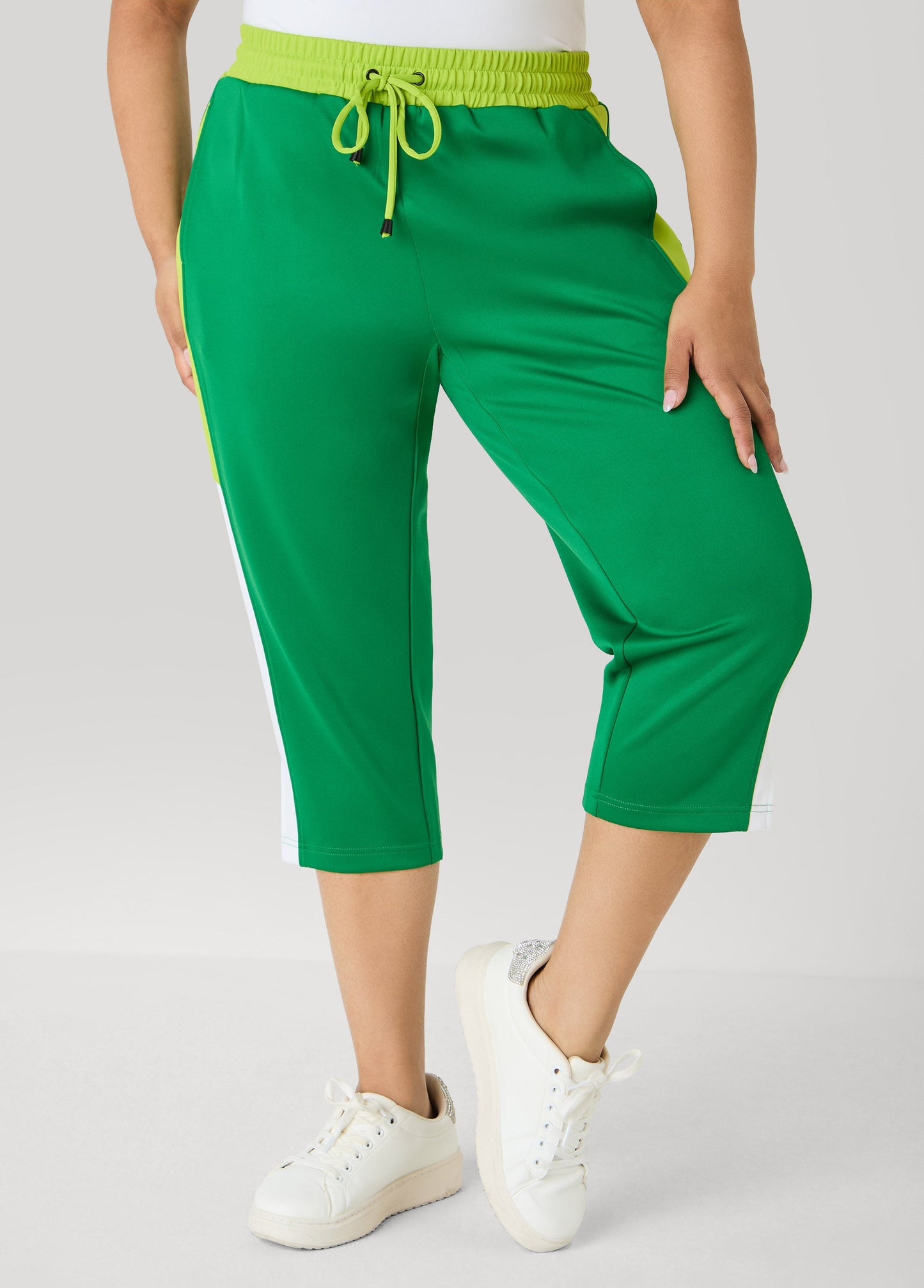 Ashley Stewart Side Split Colorblock Capris Macaw Green
