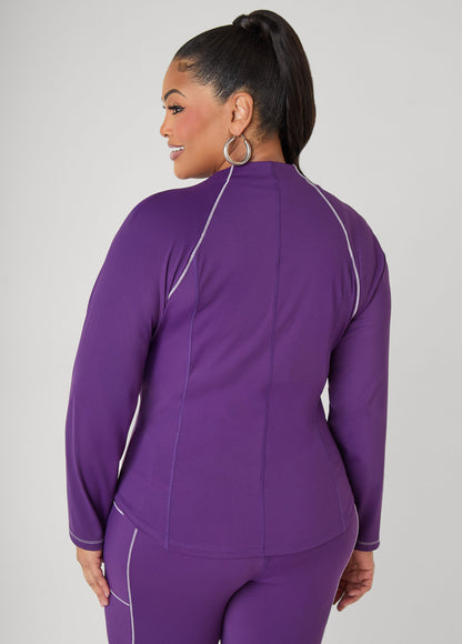 Ashley Stewart Piped Zip Front Track Jacket Black White