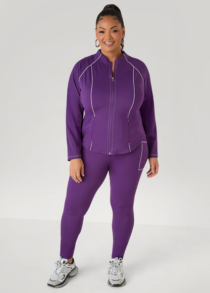 Ashley Stewart Piped Zip Front Track Jacket Black White