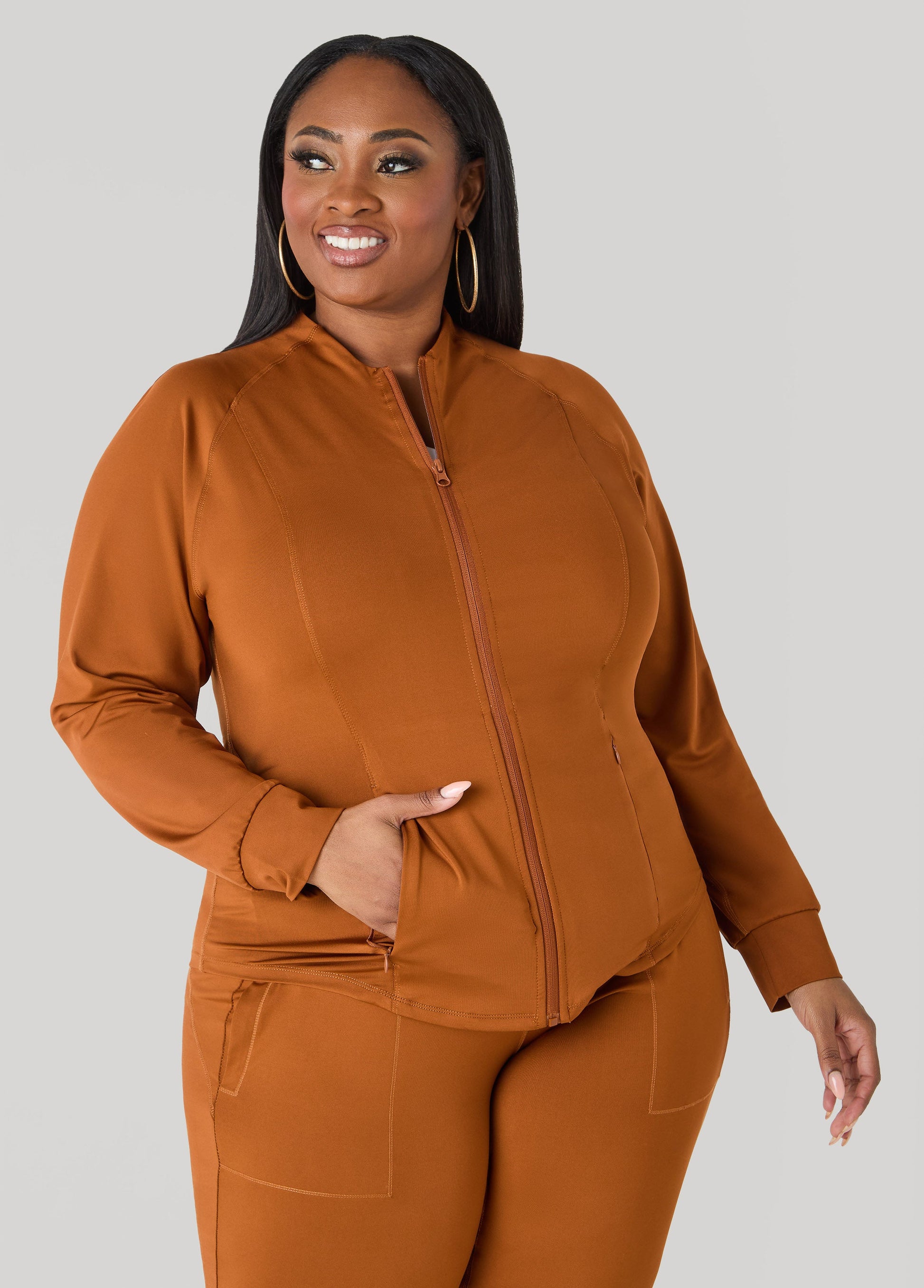 Ashley Stewart Zip Front Track Jacket Caramel Cafe