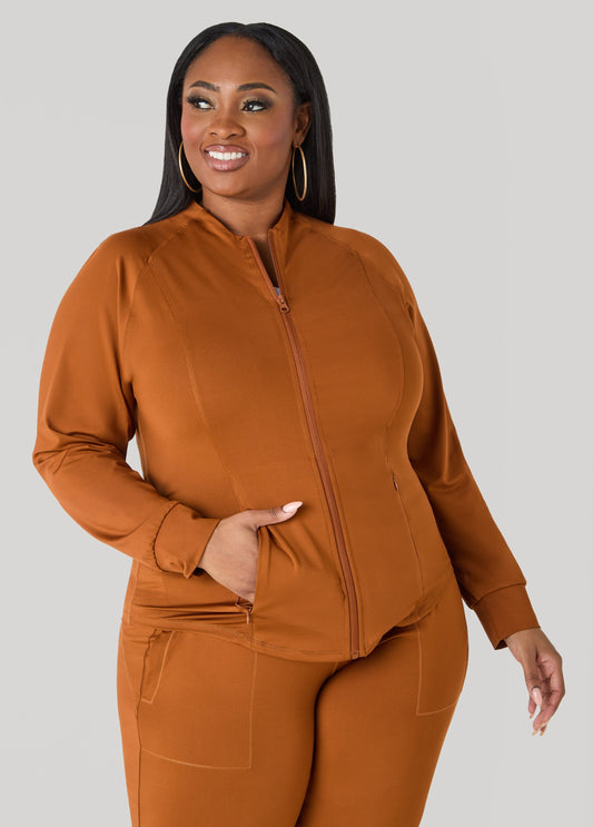 Ashley Stewart Zip Front Track Jacket Caramel Cafe