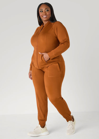 Ashley Stewart Zip Front Track Jacket Caramel Cafe