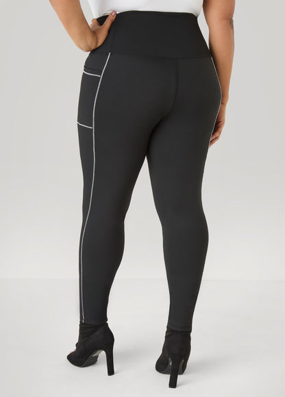 Ashley Stewart Piped High Waist Leggings Black White