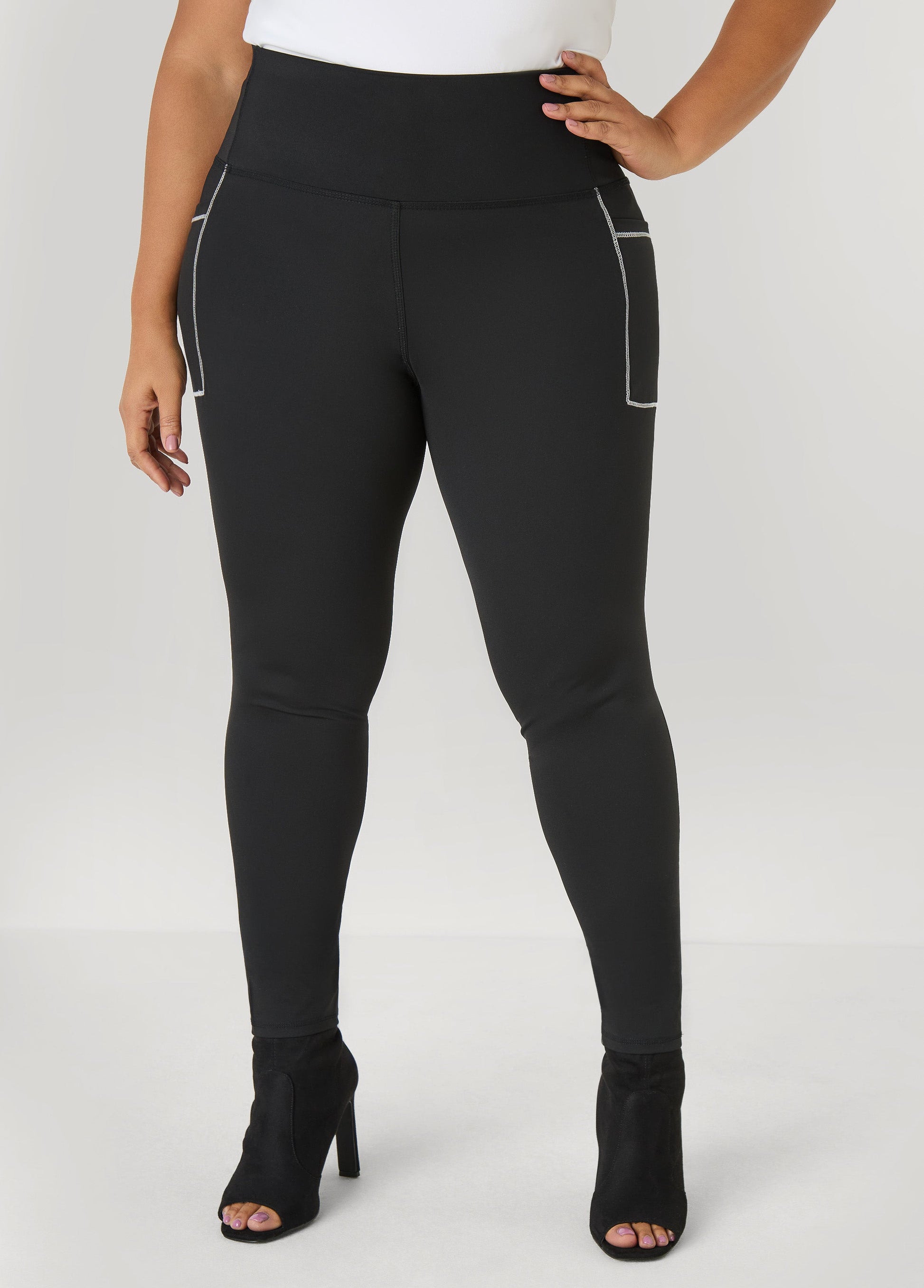 Ashley Stewart Piped High Waist Leggings Black White