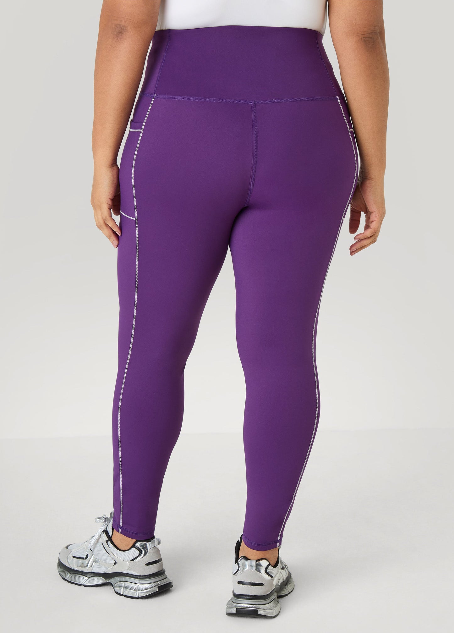 Ashley Stewart Piped High Waist Leggings Black White