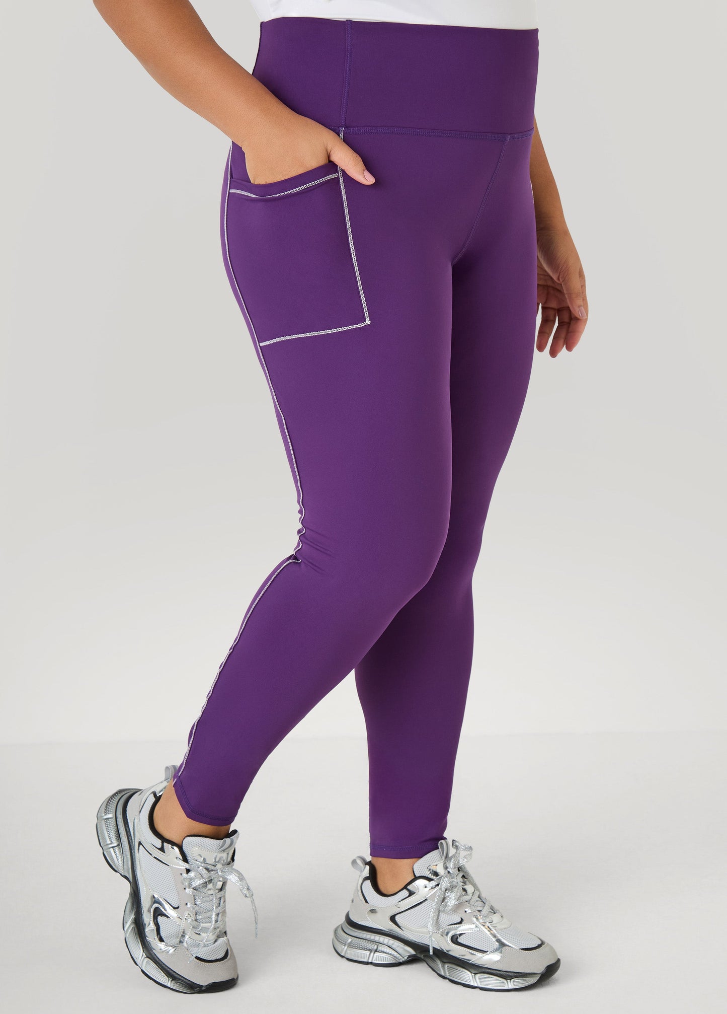 Ashley Stewart Piped High Waist Leggings Black White