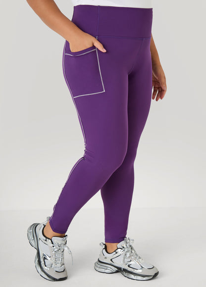 Ashley Stewart Piped High Waist Leggings Black White