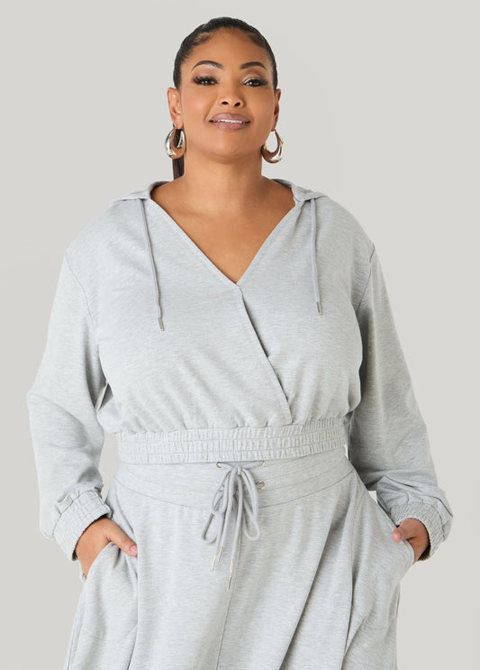 Ashley Stewart Cropped Faux Wrap Hoodie Heather Grey