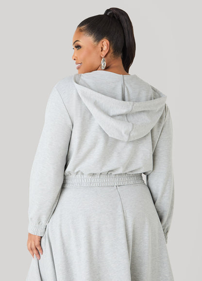 Ashley Stewart Cropped Faux Wrap Hoodie Heather Grey