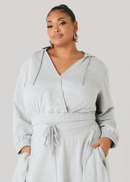 Ashley Stewart Cropped Faux Wrap Hoodie Heather Grey