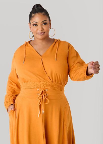 Ashley Stewart Cropped Faux Wrap Hoodie Heather Grey