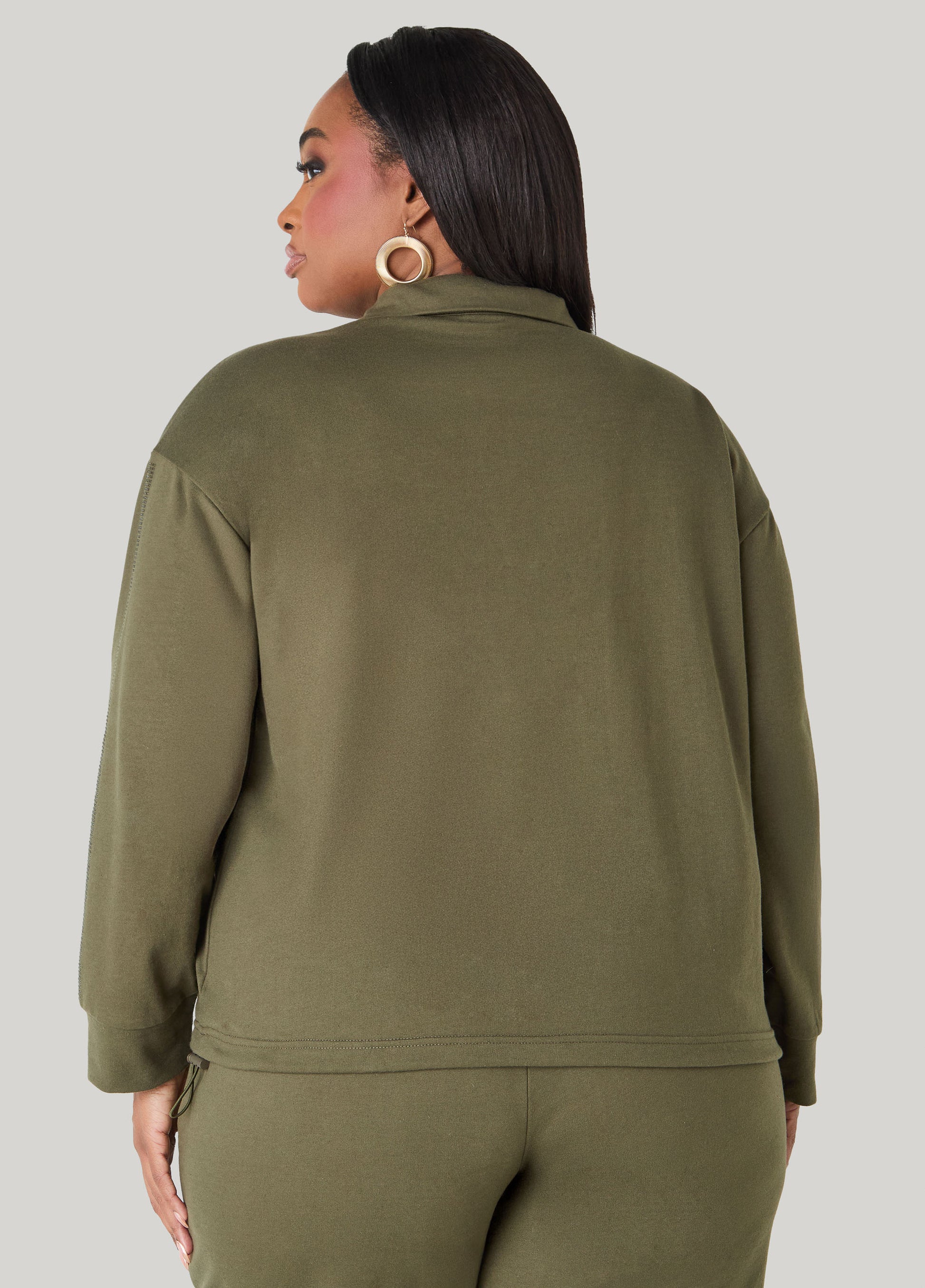 Ashley Stewart Crystal V Neck Pullover Olive Night