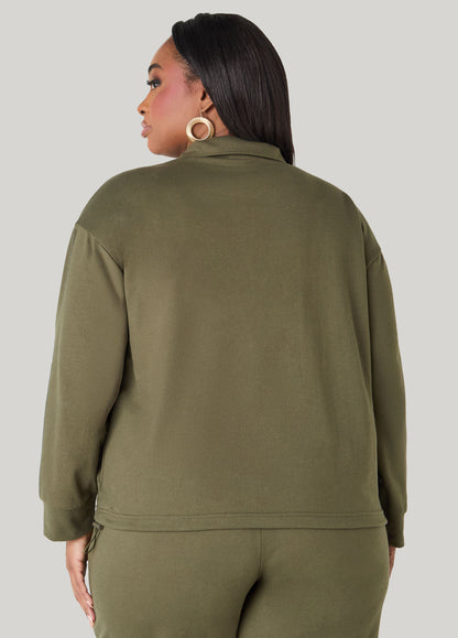 Ashley Stewart Crystal V Neck Pullover Olive Night