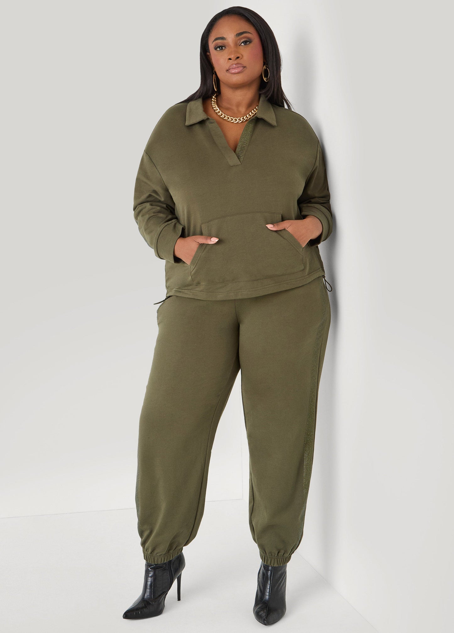 Ashley Stewart Crystal Joggers Olive Night