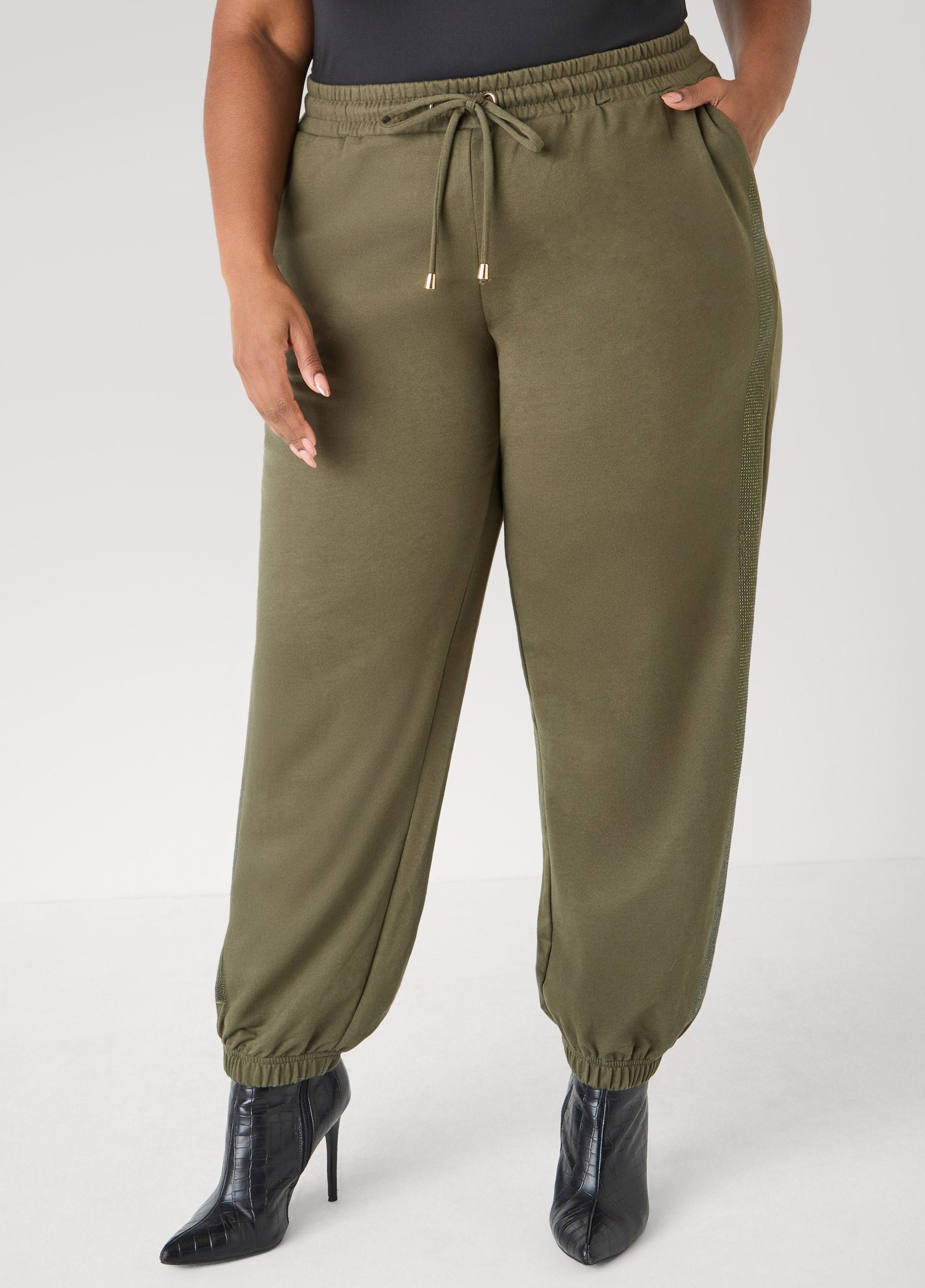 Ashley Stewart Crystal Joggers Olive Night