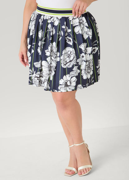 Ashley Stewart Striped And Floral Pleated Skort Peacoat