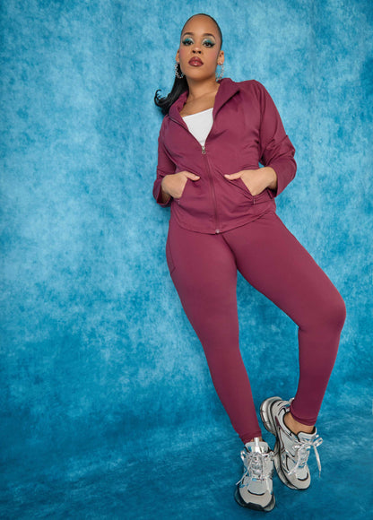 Ashley Stewart Zip Front Athletic Jacket Burgundy