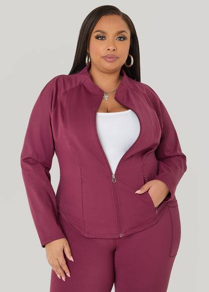 Ashley Stewart Zip Front Athletic Jacket Burgundy