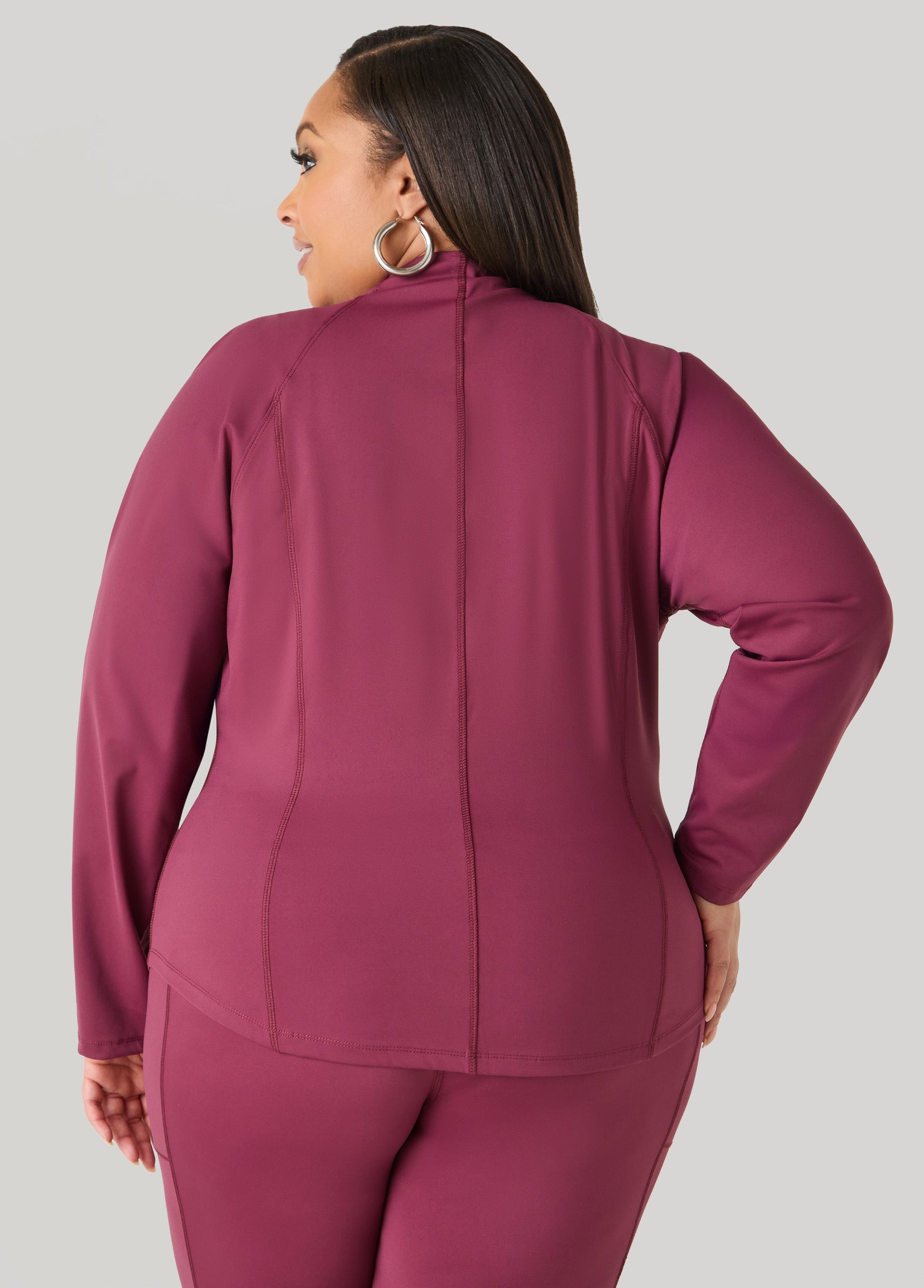 Ashley Stewart Zip Front Athletic Jacket Burgundy