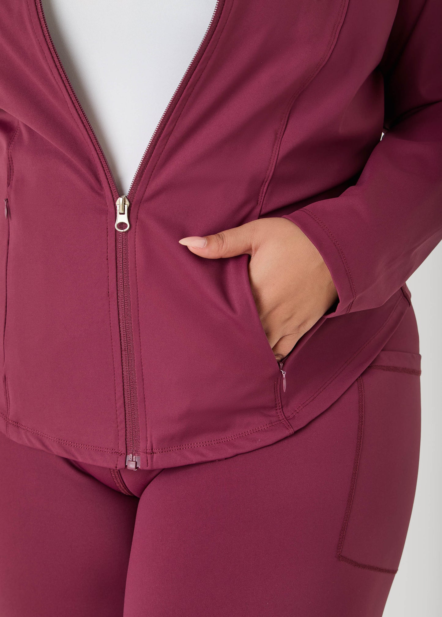Ashley Stewart Zip Front Athletic Jacket Burgundy