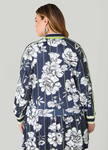 Ashley Stewart Striped And Floral Track Jacket Peacoat