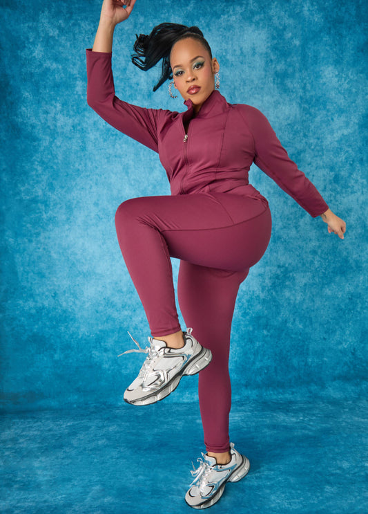 Ashley Stewart High Rise Athletic Leggings Burgundy