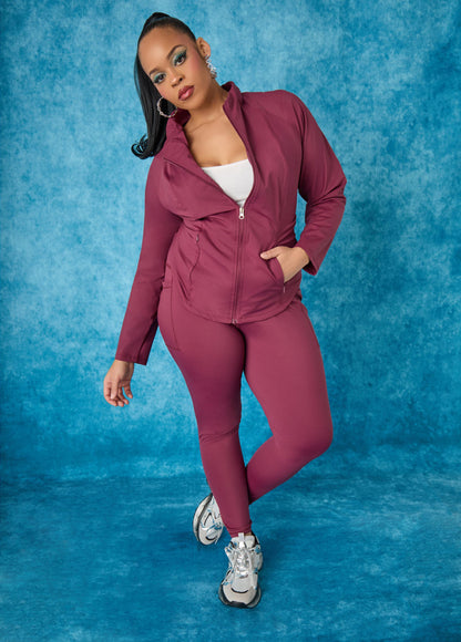 Ashley Stewart High Rise Athletic Leggings Burgundy