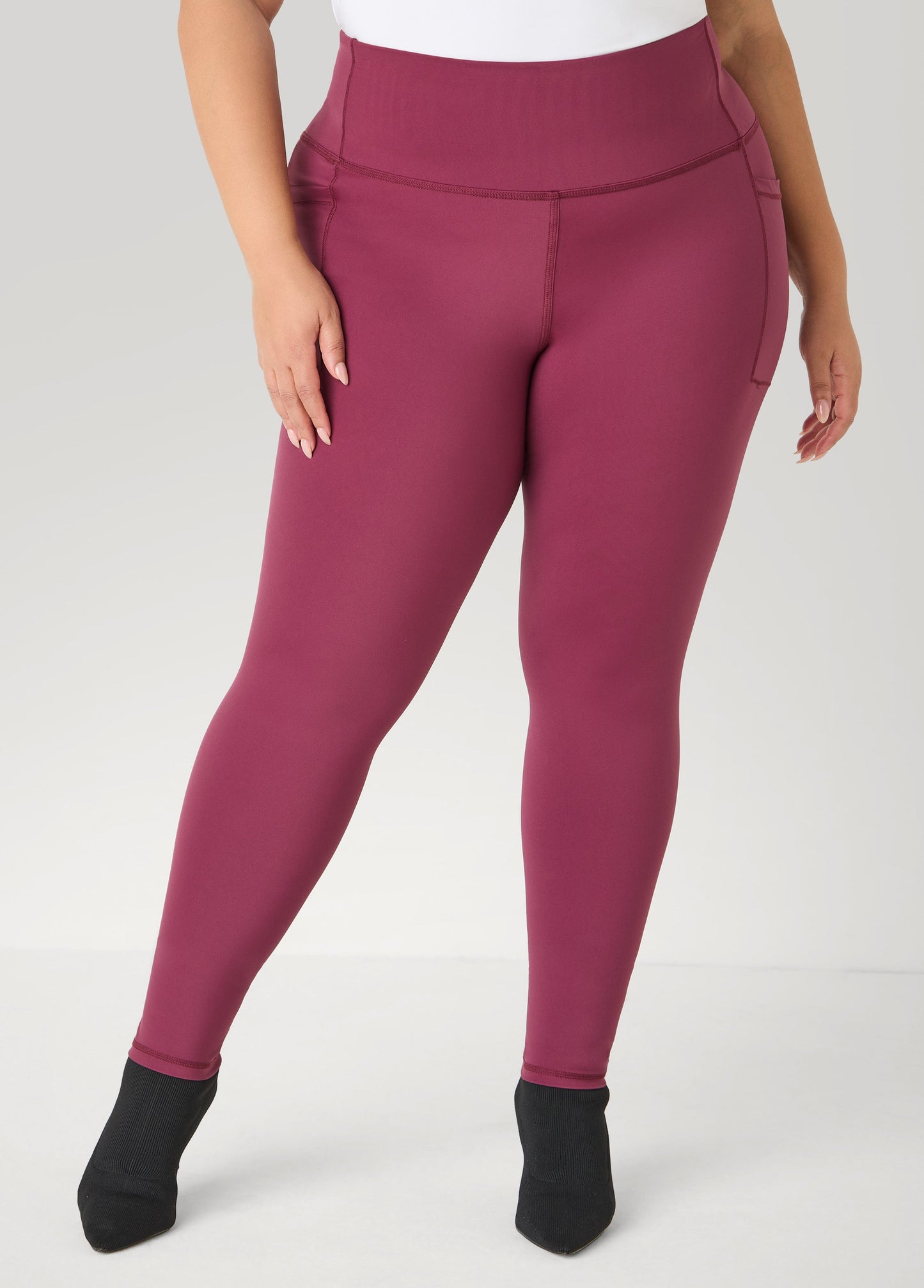 Ashley Stewart High Rise Athletic Leggings Burgundy
