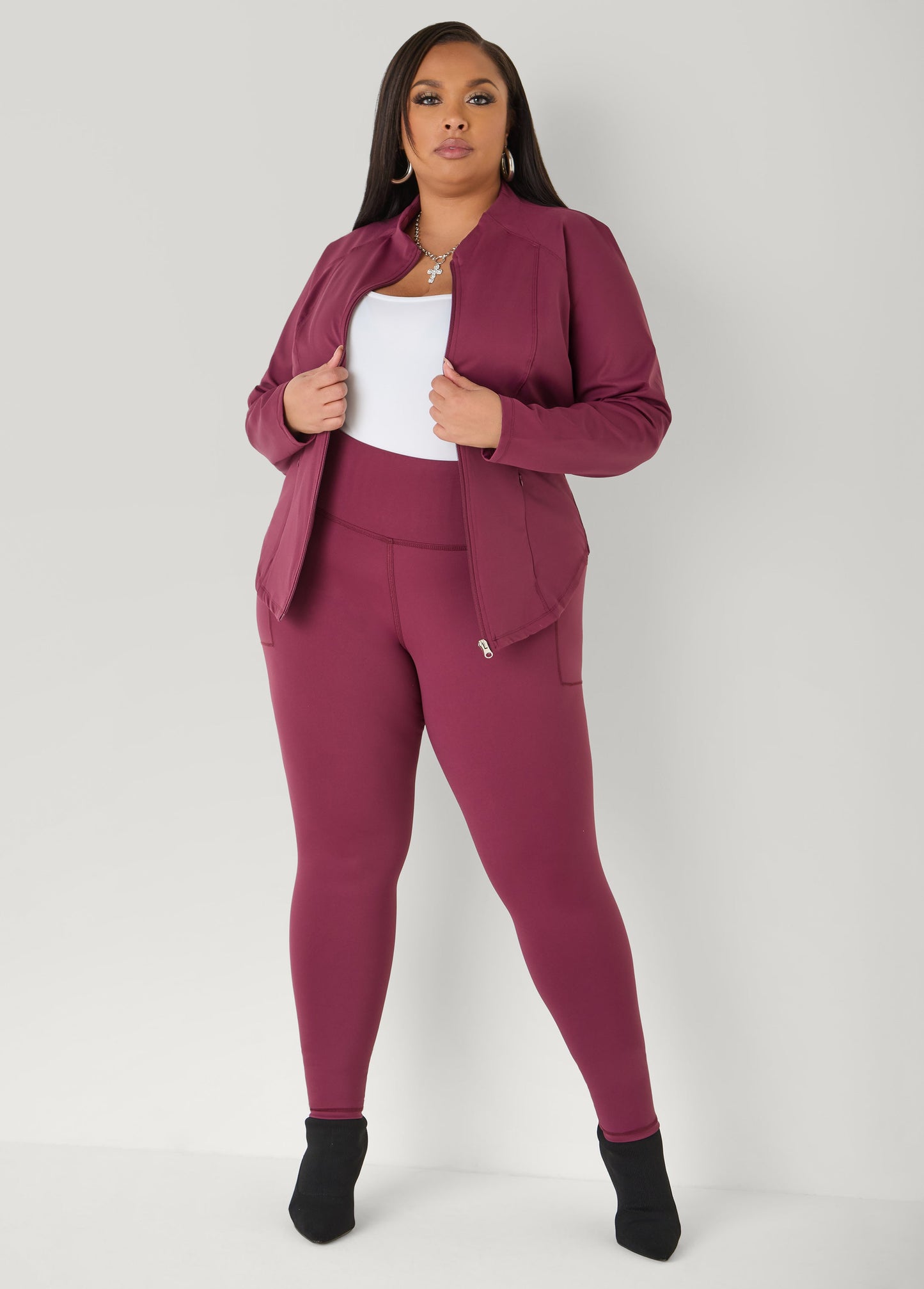 Ashley Stewart High Rise Athletic Leggings Burgundy