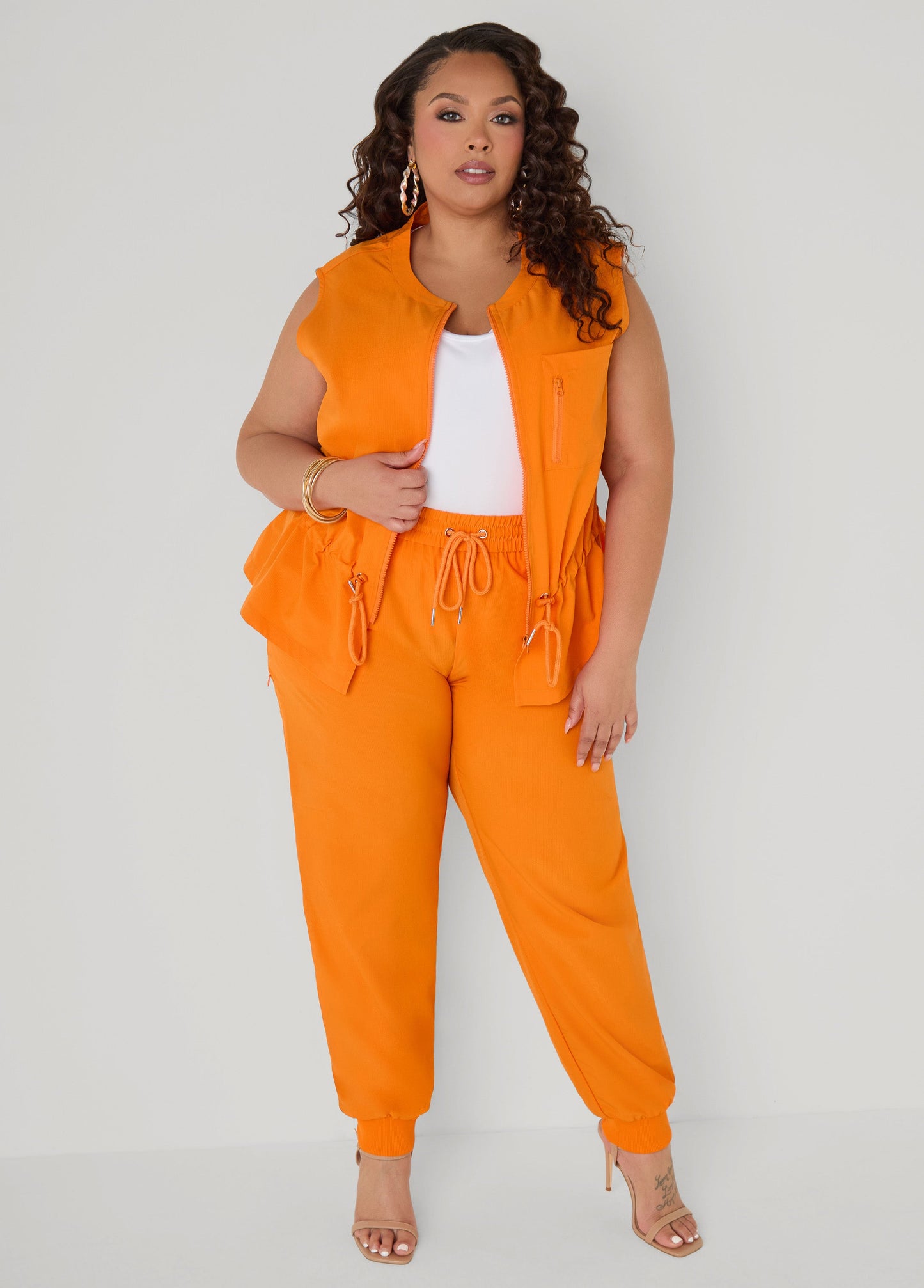 Ashley Stewart Mid Rise Drawstring Joggers Persimmon Orange