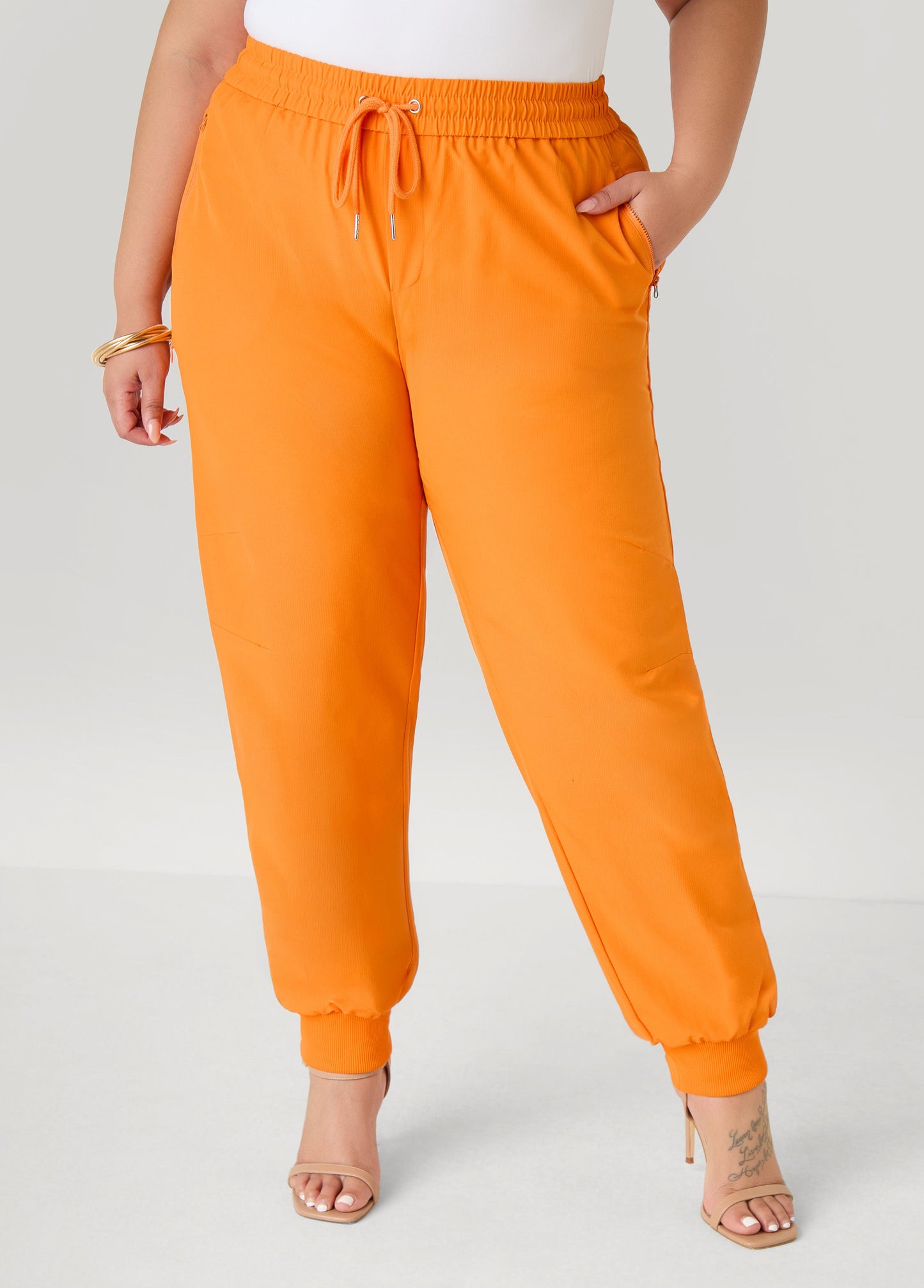 Ashley Stewart Mid Rise Drawstring Joggers Persimmon Orange