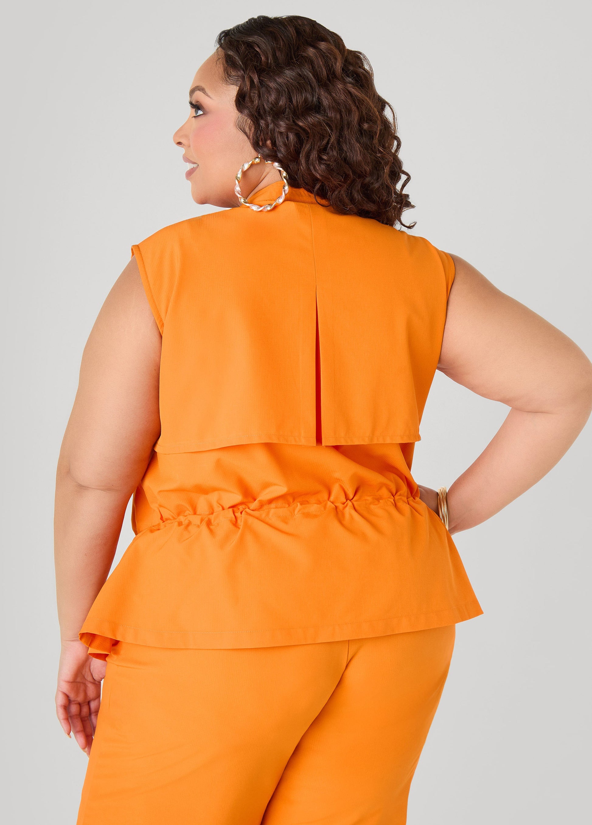 Ashley Stewart Storm Flap Drawstring Vest Persimmon Orange