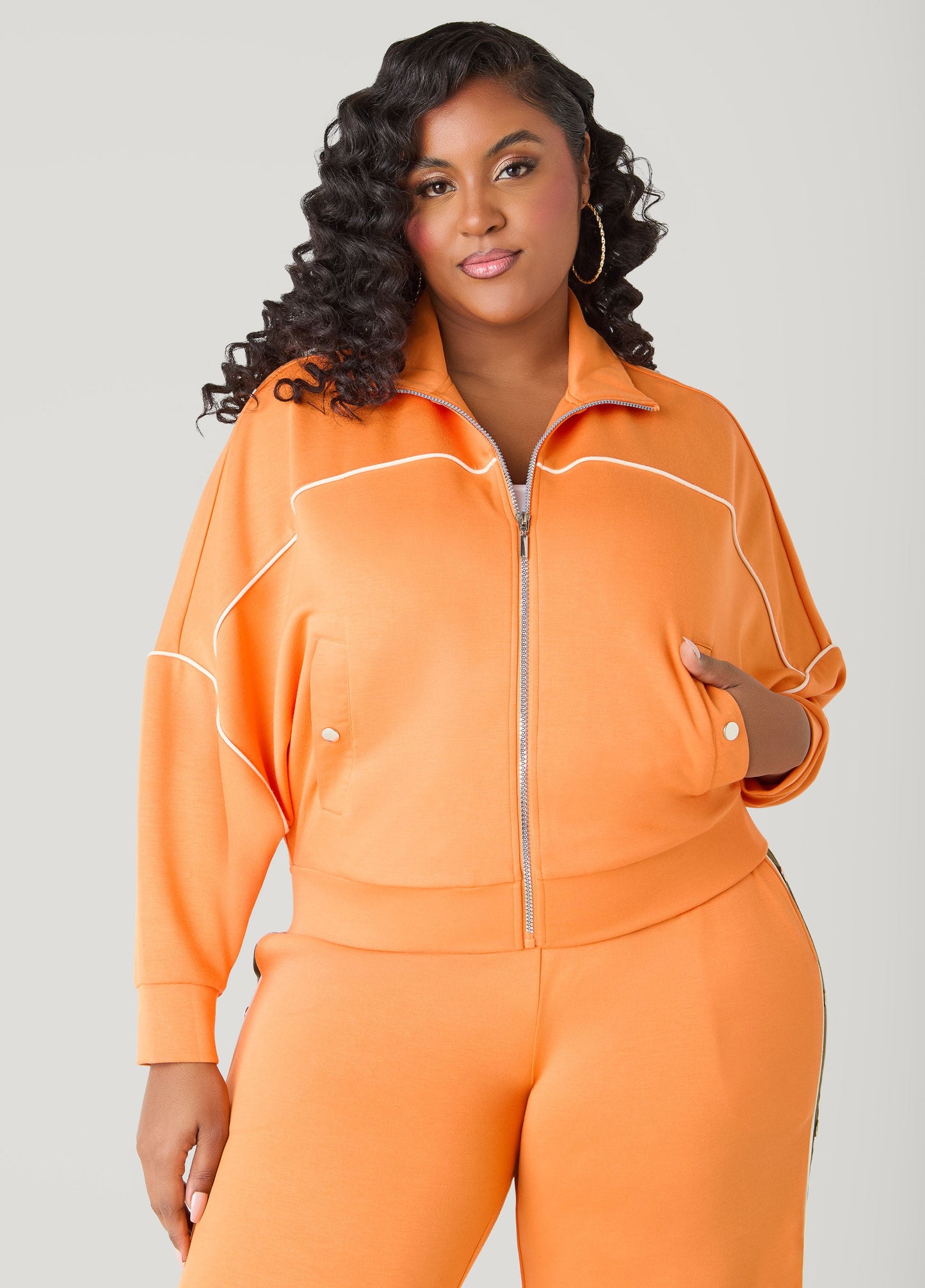 Ashley Stewart Piped Jersey Track Jacket Orange Ochre