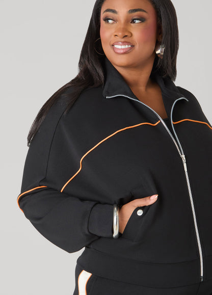 Ashley Stewart Piped Jersey Track Jacket Orange Ochre