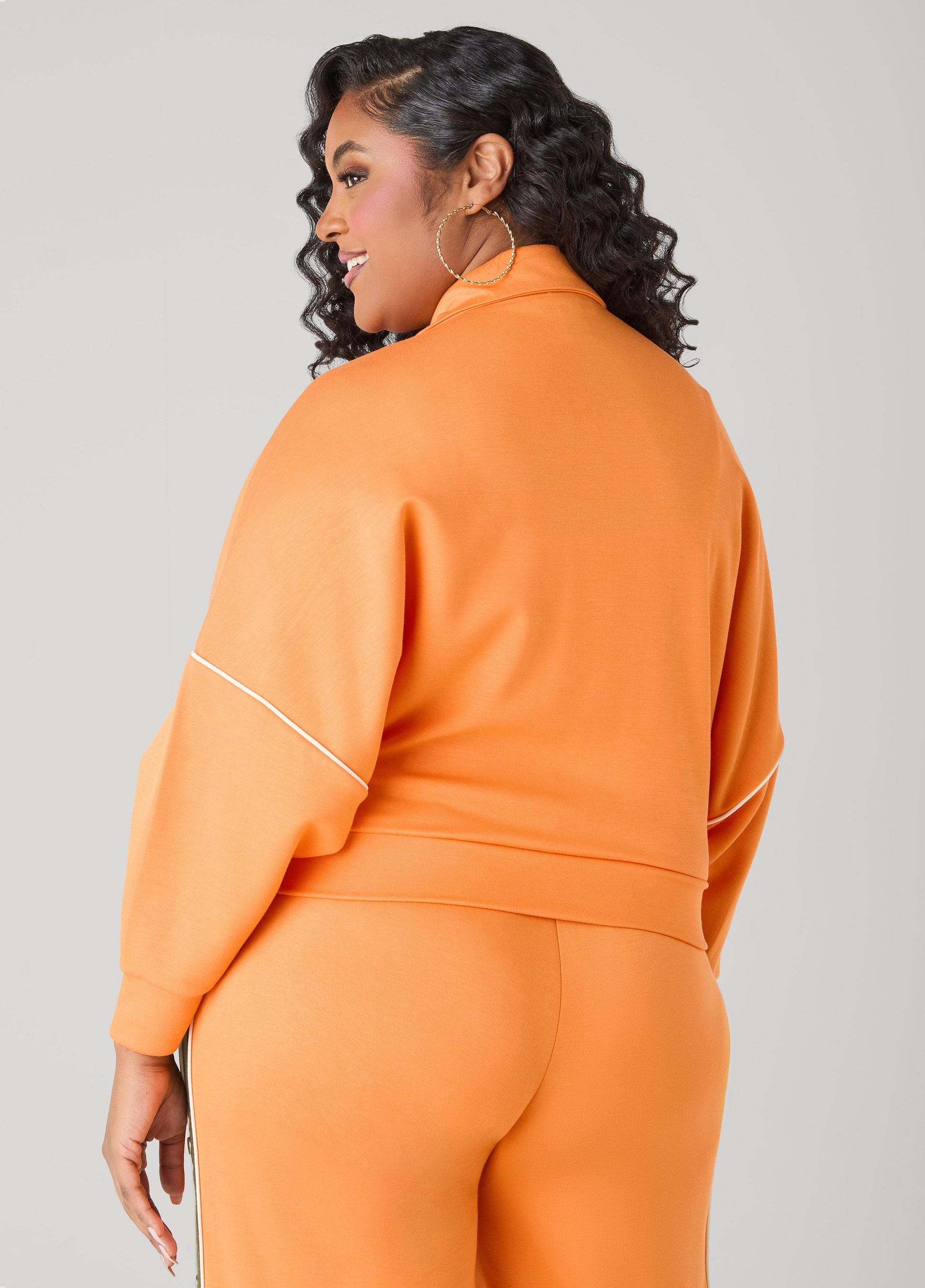 Ashley Stewart Piped Jersey Track Jacket Orange Ochre