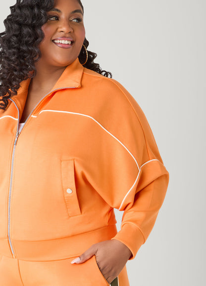Ashley Stewart Piped Jersey Track Jacket Orange Ochre
